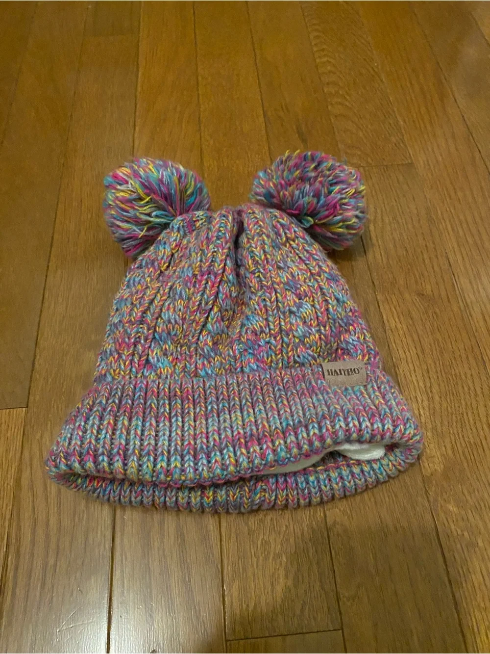 🌸 Kids Multicolor Knit Pom Beanie Hat - Pink Blend